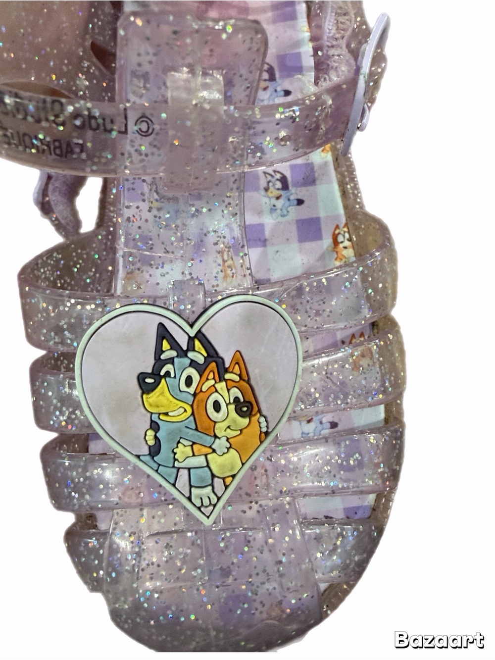 Girls Glitter Lavender Jelly Sandals with Heart Charm - Picture 3 of 4